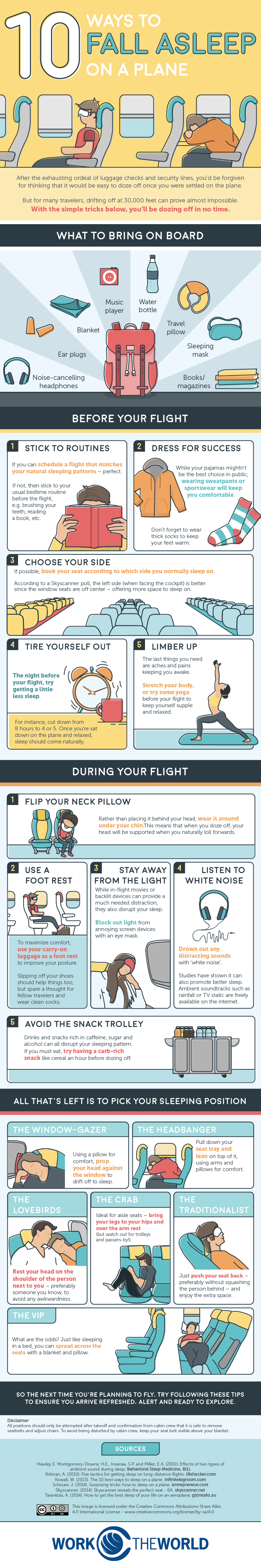 10 Ways to Fall Asleep on a Plane infographic