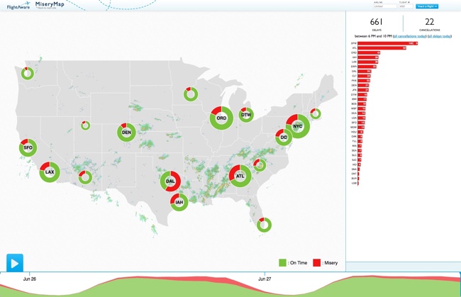 The U.S. MiseryMap of Flight Delays Map Infographic