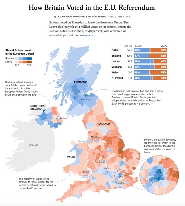 How Britain Voted in the E.U. Referendum map infographic