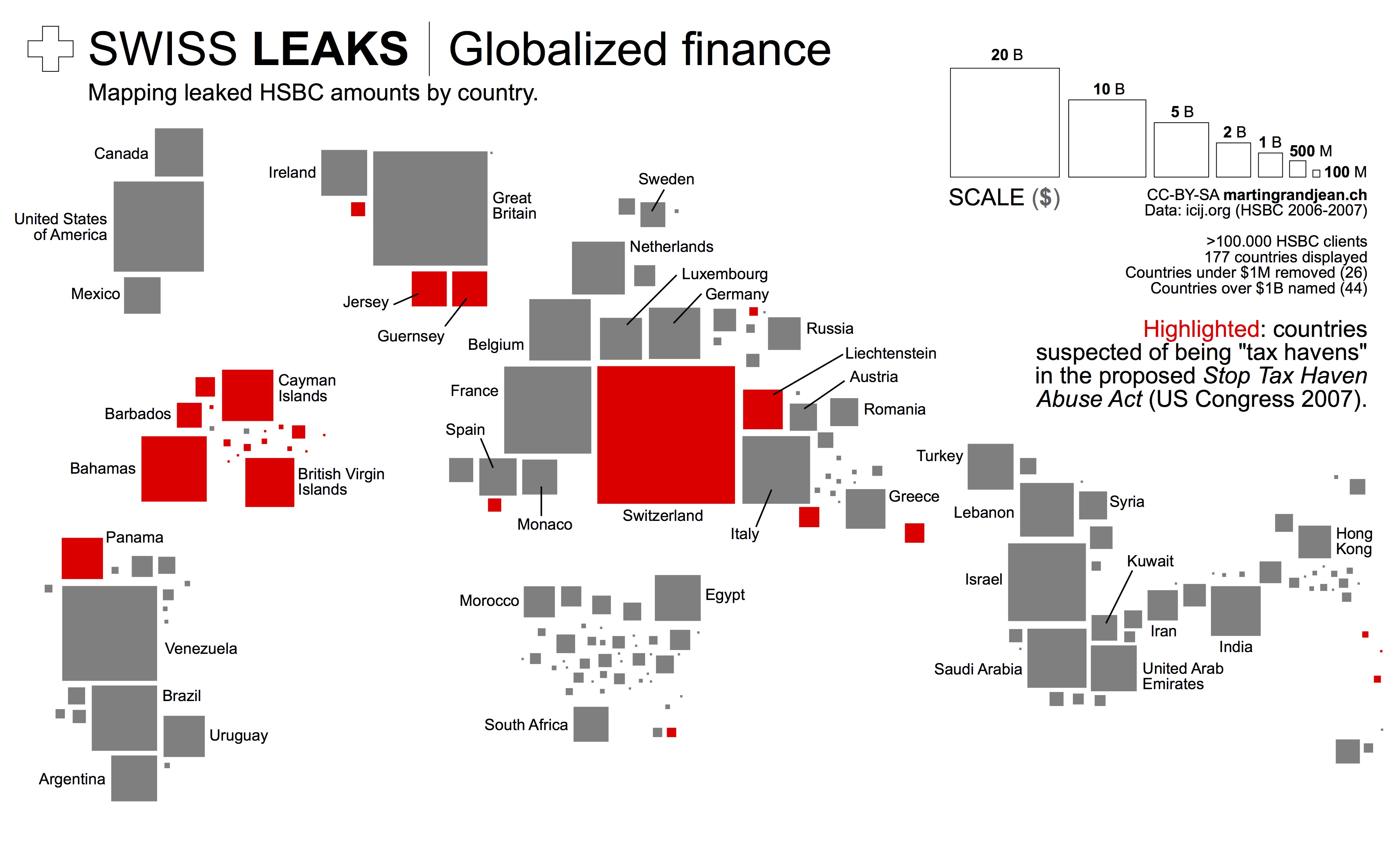 SwissLeaks: the map of the globalized tax evasion infographic