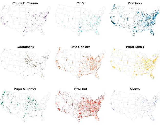 Most Popular Pizza Chains Separate Maps
