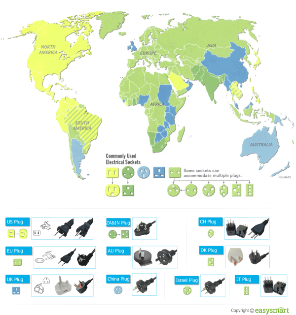 World Map for Power Plug Types infographic