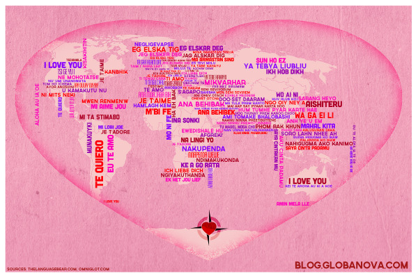 I Love You in 130 Languages infographic pink